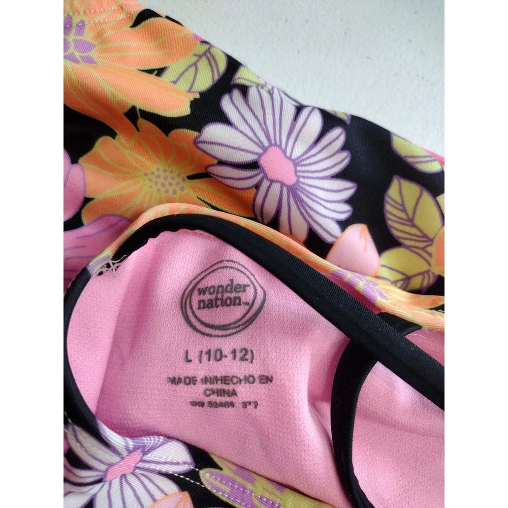 Wonder‎ Nation Girls Floral Ruffle One Piece Swimsuit Size L 10-12